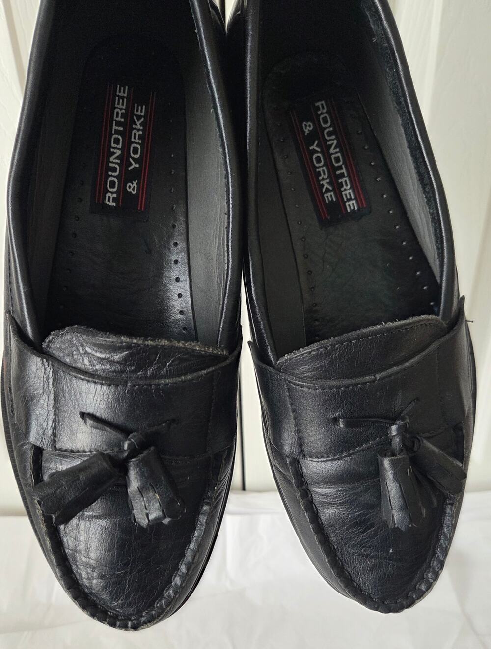 Vintage 90s Roundtree Yorke Tassel Loafers Black Leather Men 9 M Dress Shoes Moc